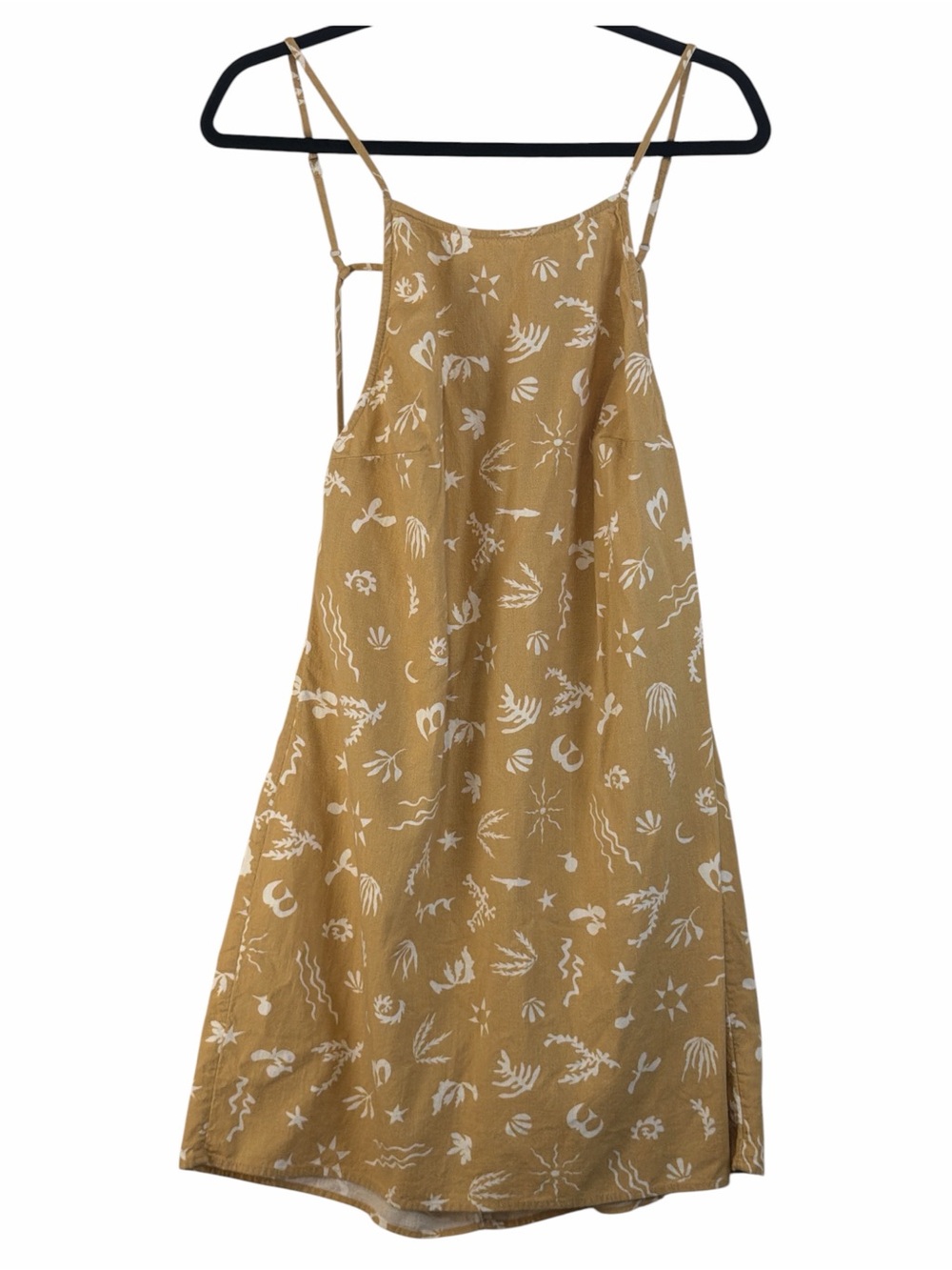 A New Day‎ Mini Dress Womens M Tan Celestial Open Back Boho Cotton Blend